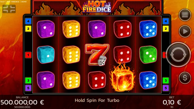 Hot Fire Dice – mänguekraan põlevate seitsmetega